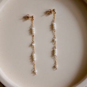 Gold Fill Tiny Freshwater Pearl Thread Earrings